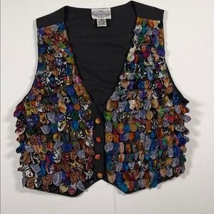 SilverStream Vintage Multi Color Textured Puff Cotton Vest Womens Medium Black